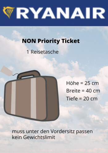 Ryanair - Handgepäck Regelungen - non priority Tickets